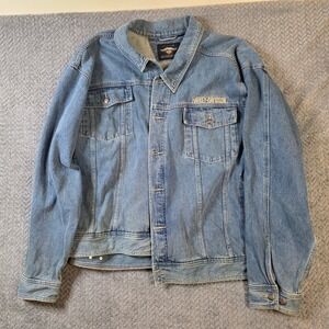 Harley-Davidson Denim Jacket 3XL Big & Tall Blue Jean Trucker Embroidered Logo